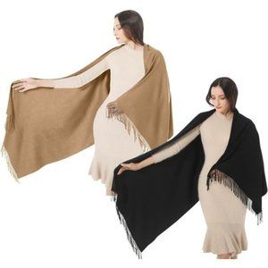 Womens Wraps Warm Large Soft Silky Scarf Pashmina Shawls Pack of 2 (Black Camel)